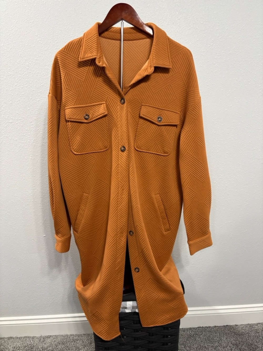 Long Washed Orange Button-Front Jacket